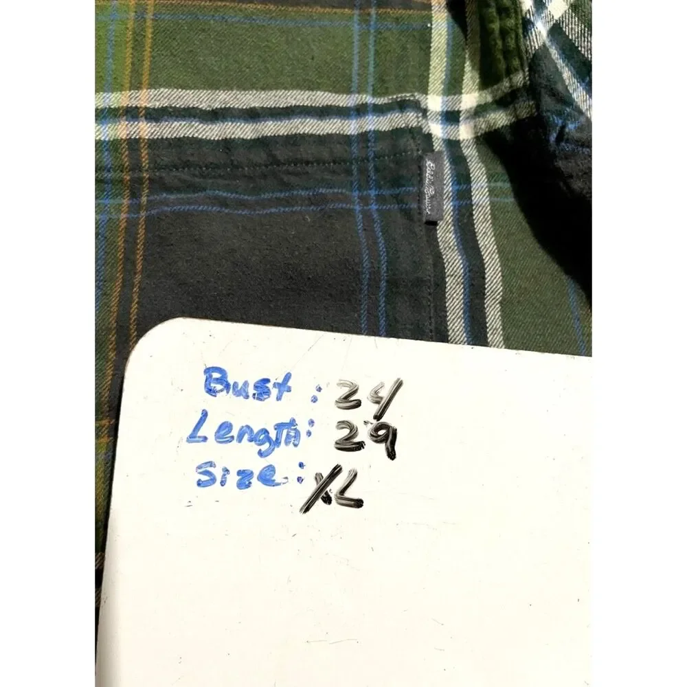 Eddie Bauer buttonup shirt plaid flannel fall winter green casual country men XL